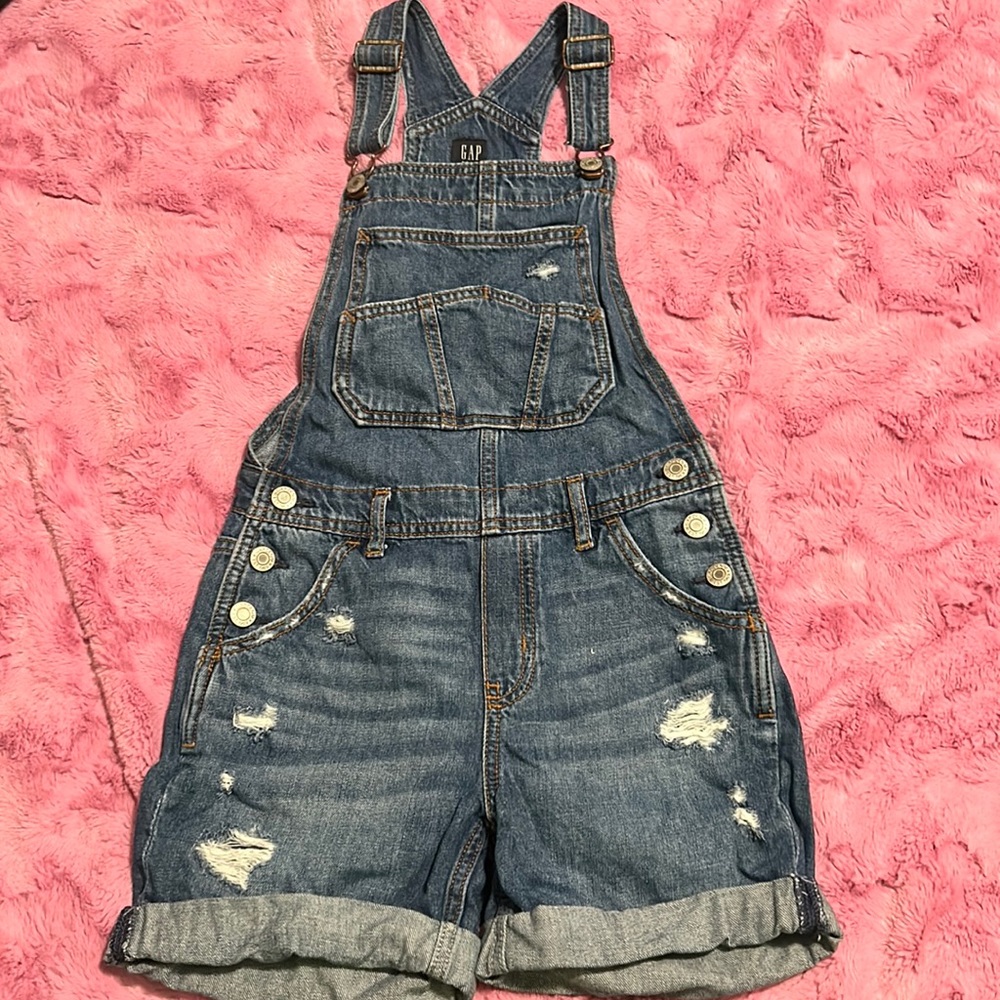 GAP distressed overall denim shorts - girls size large 10/12
